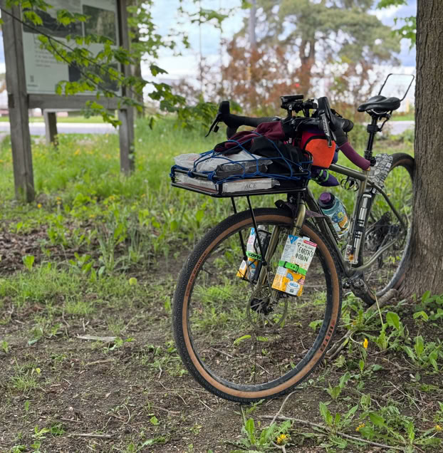 Bike leaning against tree on the Elora Cataract Trailway