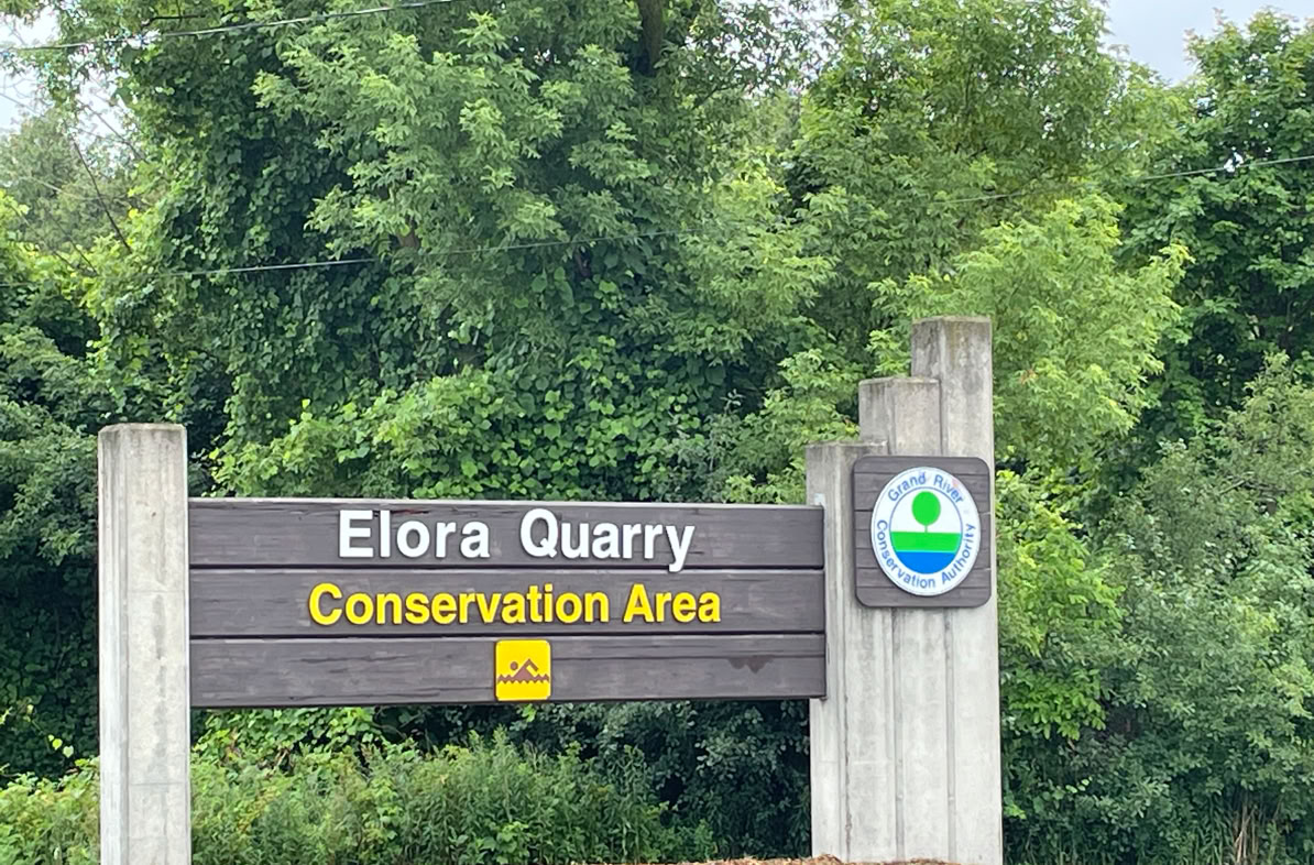 Main entrance sign for the Elora Quarry Conservation Area