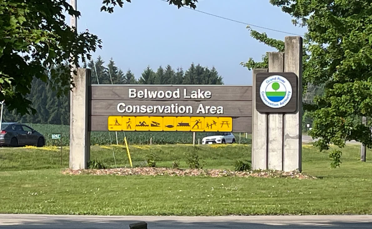 Main entrance sign for Belwood Lake Conservation Area
