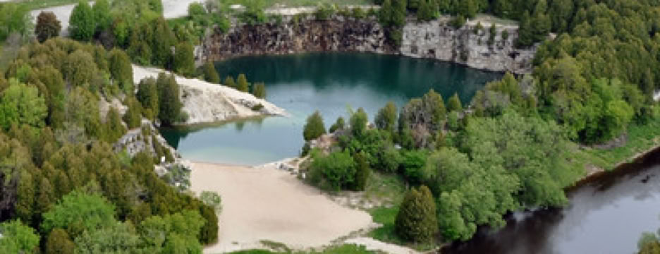 Aerial view of Elora Quarry. 