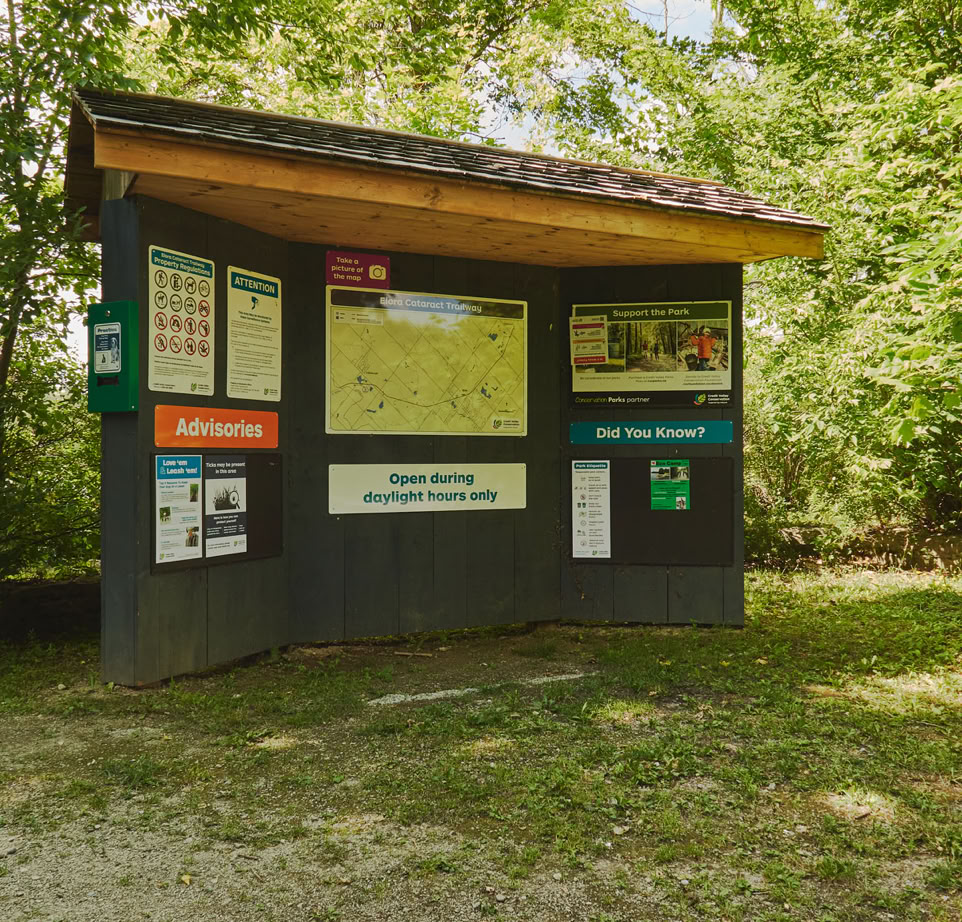 Elora Cataract Trailway kiosk at Hillsburgh ON