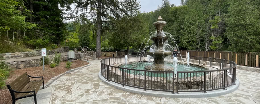 A scenic view of flower garden above Yellowstone cave in Belfounatin Conservation Area