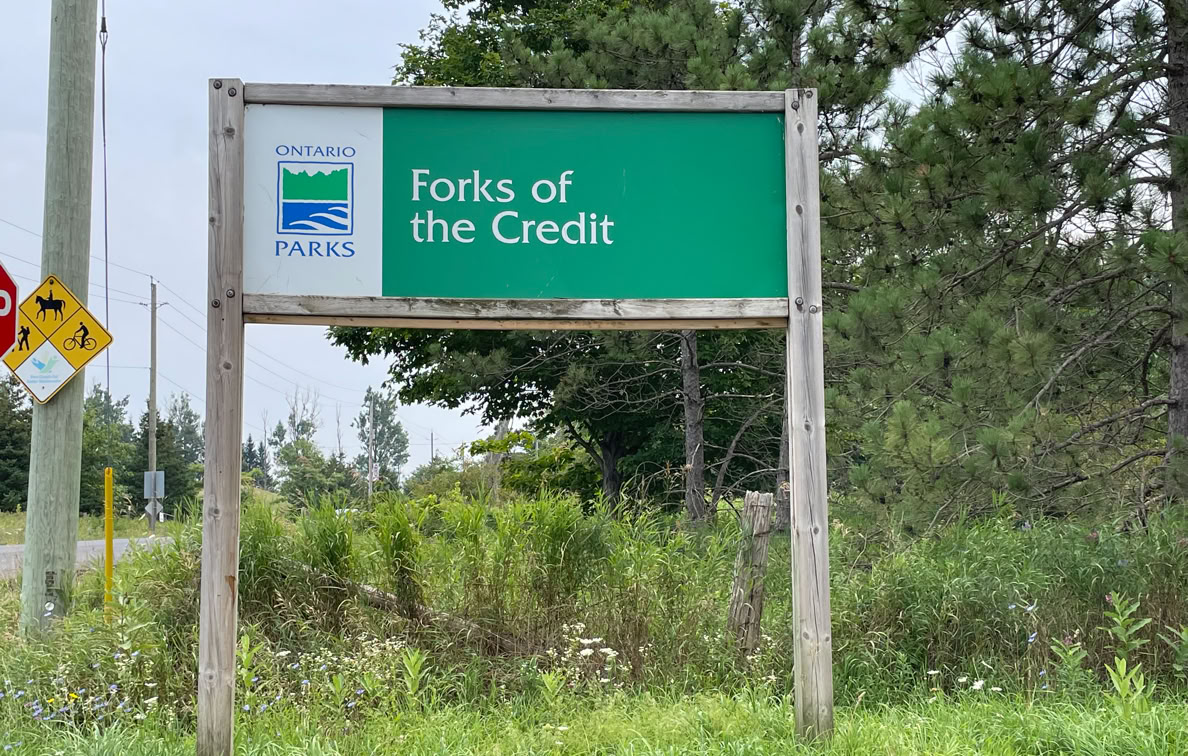 Photo of the park entrance sign for Forks of the Credit provinical park